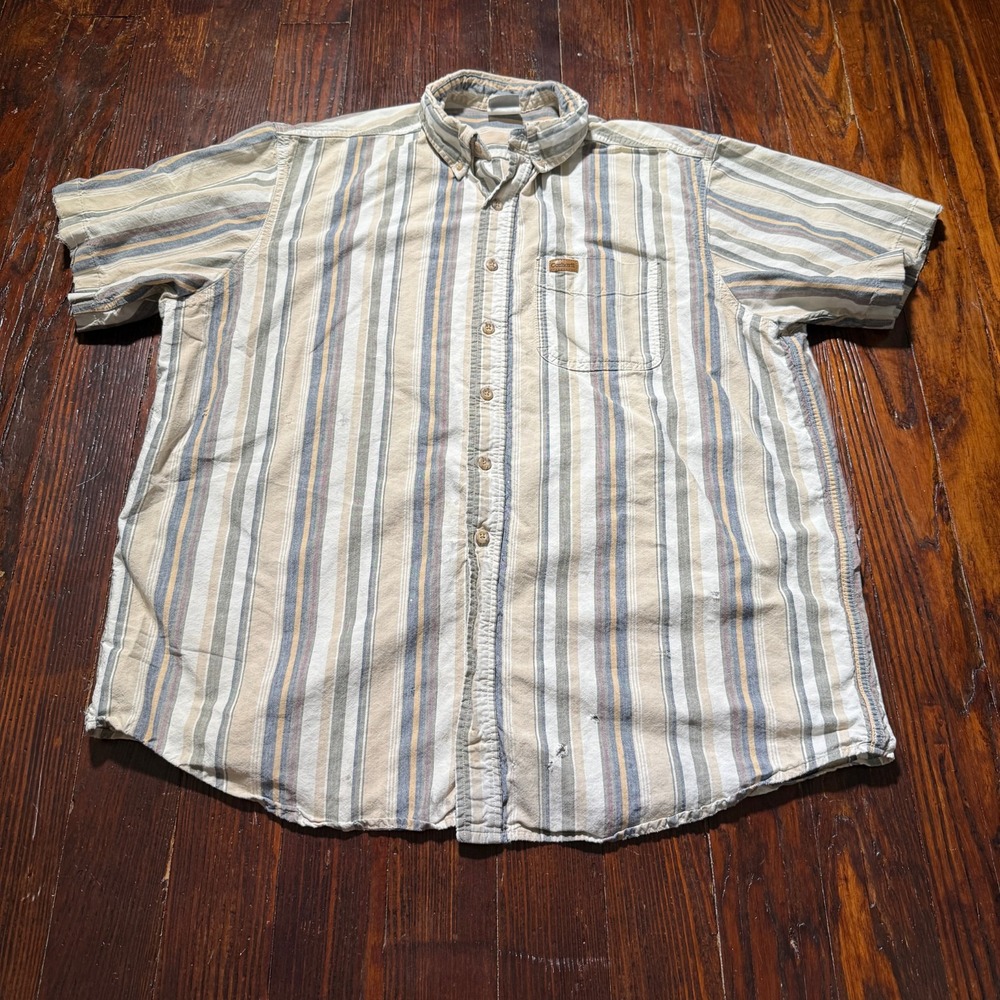 Vintage Carhartt Shirt Mens 2XL Striped Short‎ Sleeve Distressed Worn 90s